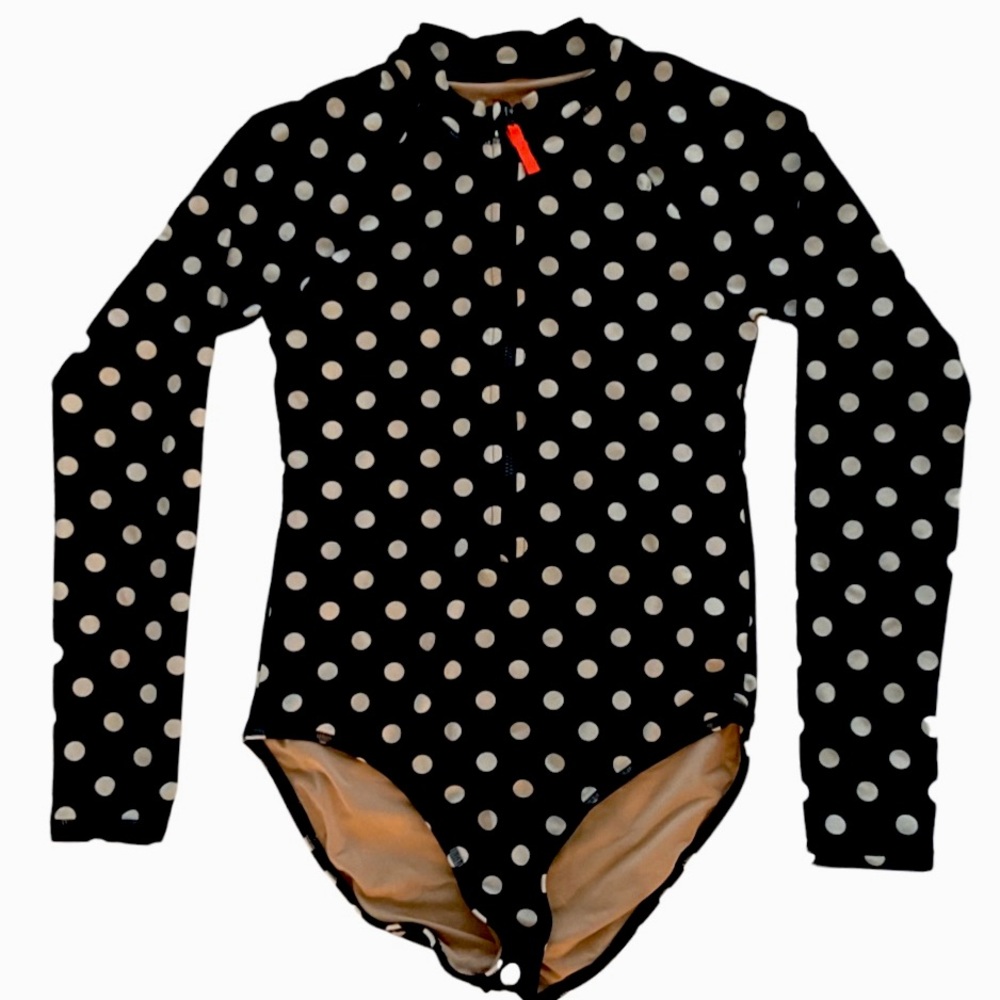 J.Crew Crewcuts Midnight Blue Polka Dots Girls' rash guard one-piece
